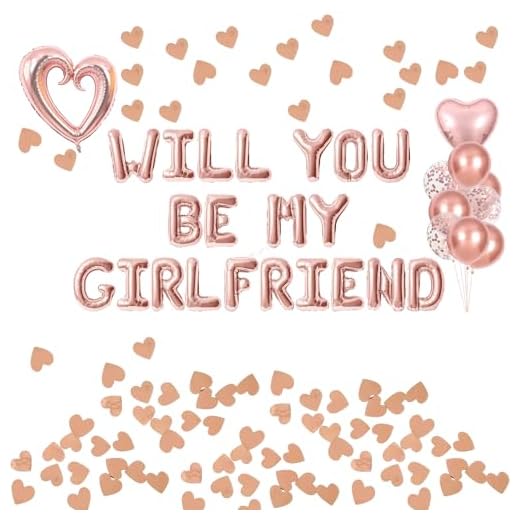 Will You Be My Valentine - Will You Be My Girlfriend, Valentine Day PinK Love Balloon Set, Valentine Day Decorations, Will You Be My Girlfriend Decorated Balloons Love Latex Balloons Petals
