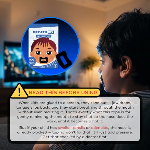 Image of BREATH FIX Kids Blue Mouth Tape | Supports Nasal Breathing | Enhances Sleep | Hypoallergenic Adhesive | Skin-Friendly & Comfortable | CDSCO Approved | 30 Tapes