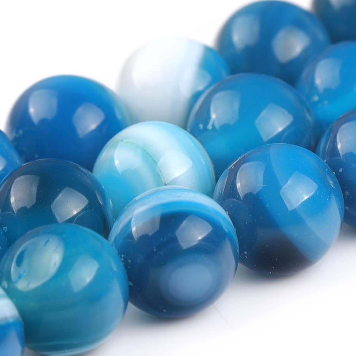 JOE FOREMAN 8mm Banded Blue Agate Natural Stone Round Bead Semi Precious Gemstone Loose Beads for Jewelry Making 15" Beaded Strand DIY Handmade Craft Supplies - Image 2