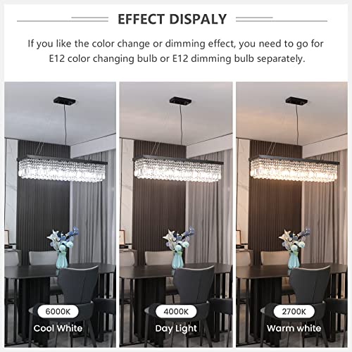 Moooni 10 Lights Rectangular Crystal Chandelier Modern Rectangle Raindrop Chandelier Led Pendant Light Fixture For Dining Room Kitchen Island Black- L47.3 X W9.8 X H9.8 #TOP1