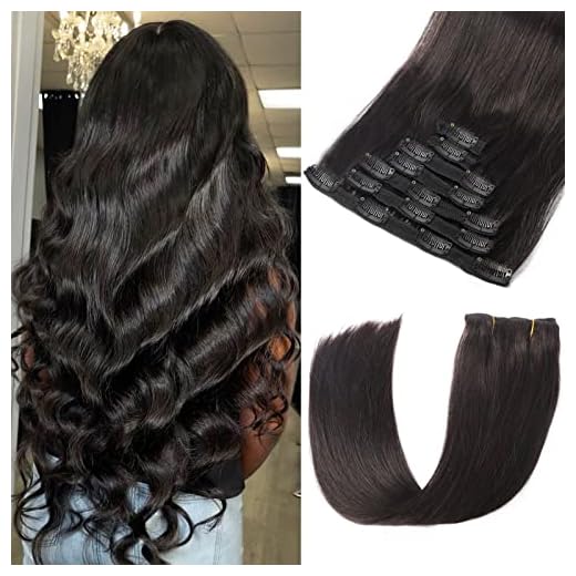 Dalise Clip in Hair Extensions Real Human Hair, Premium Natural Black Hair Extensions Clip ins Human Hair Double Weft, Soft Straight Unprocessed Hair Extensions Real Human Hair (#1B 16 Inch)
