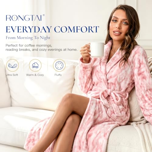 Image of RONGTAI Womens Bathrobe Ladies Fleece Plush Warm Long Robes Fleece Nightgown Sleepwear