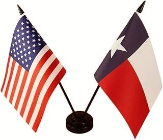 Zigvert America & Texas Twin Desk Flag, US Texas Table Flags, 8 x 5 Inches American & Texas Deluxe Desk Flag Set - Miniature USA & Texas Stick Flag with Flag Stand