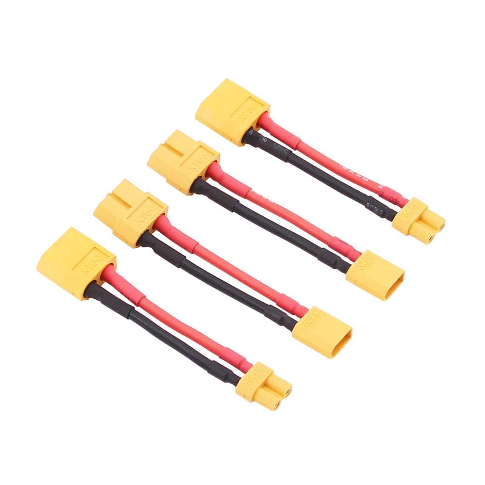 ELECMOON 4pcs XT30 XT-30 to XT60 XT-60 Male Female RC Connector Adapter with 16awg 5cm(C84-4) 1