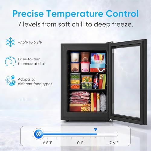 Image of TABU 3.0 Cu Ft Upright Freezer, Mini Freezer with Glass Door, Black | Freestanding,Energy Saving, 7 Adjustable Thermostat, Space-Saving, Low Noise, Compact Freezer with Removable Shelves