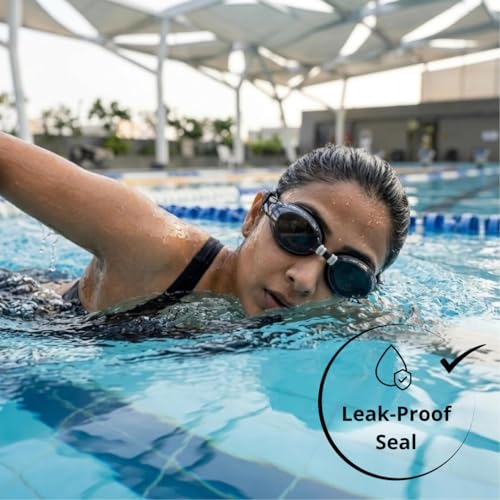 Image of BURNLAB Swimming Goggles for Everyday Pool Use, Clear Vision Lens, Easy Adjustable Strap, Unisex Adult (black)