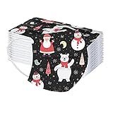 50 Stück Einweg 3-lagig Erwachsene Weihnachten Mundschutz mit Motiv Bunt Mund und Nasenschutz Lustig Print Tücher Atmungsaktiv Mund-Tuch Bandana Halstuch Schals für Männer Frauen