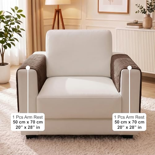 Image of Story@Home Premium Quilted Sofa Armrest Covers | Anti-Slip Armrest Covers for Sofa | 1 Pair - 70(D) x 50(L) cm - Brown