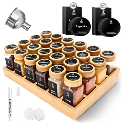 SAEIV Bamboo Organizador Cocina, (24 x 120 ml) Bottes Especias+especieros, Estanteria Cocina Encimera, Estante Cocina Organizador