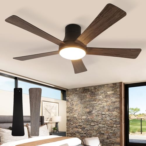 Image of 52 Inch Ceiling Fans with Lights and Remote, Flush Mount Black Ceiling Fan