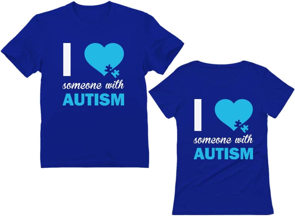 Tstars Autism Awareness Shirts Men Women Love Autism Mom Dad Puzzle Matching Shirts Set Dad Blue Medium/Mom Blue X-Large