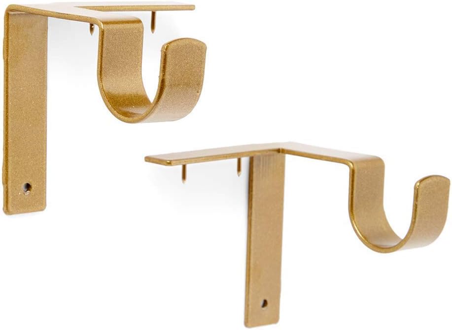 Kwik-Hang Single Curtain Rod Brackets – No Drill, No Damage – Perfect Curtains Every Time – 1” Gold
