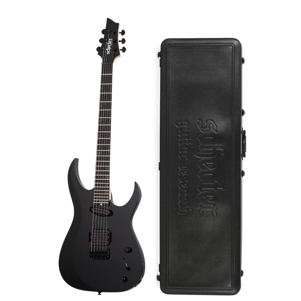 Schecter Sunset-6 Triad 6-String Solid Body Electric Guitar with Ebony Fretboard, Nyatoh Body, and Ultra Thin C-Shape Neck (Right-Handed, Gloss Black) Bundle with Protective Guitar Hard Case (2 Items)