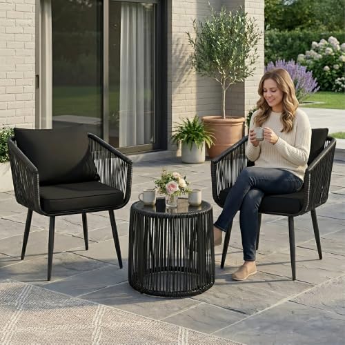 Image of Kromax 3-Piece Patio Rattan Bistro Conversation Set, Black