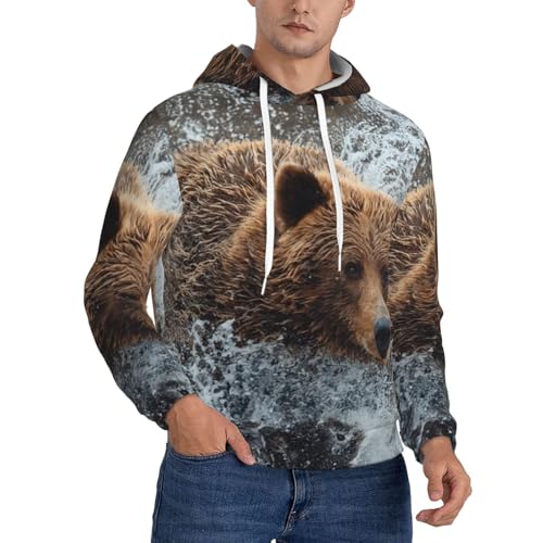 Sweat à capuche épais homme imprimé ours idéal pour le quotidien