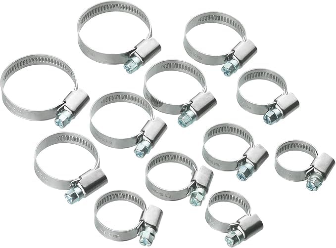 10'lu Metal Hortum Kelepçesi Seti – 8-18 mm; 11-20 mm; 13-23 mm; 18-25 mm; 14-27 mm, Ayarlanabilir Paslanmaz Çelik Kelepçe Seti, Su – Hava – Yağ Hatları için