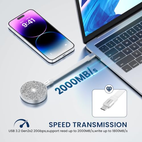 Image of DIGIERA 1TB Magnetic Portable SSD, USB-C 3.2 Gen 2x2 External Solid State Drives Speeds Up to 2000MB /s, Compact & Durable Compatible with iPhone 15 /16 /17 Series & Other USB-C Devices, Diamond Silver