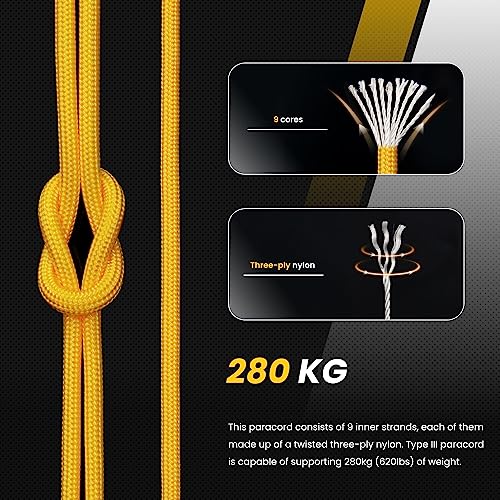 Abma Cord Paracord 620 lbs 4mm 9 Strands 100% Nylon 30M - Yellow, Solid-yellow, 30 Meters - Image 3