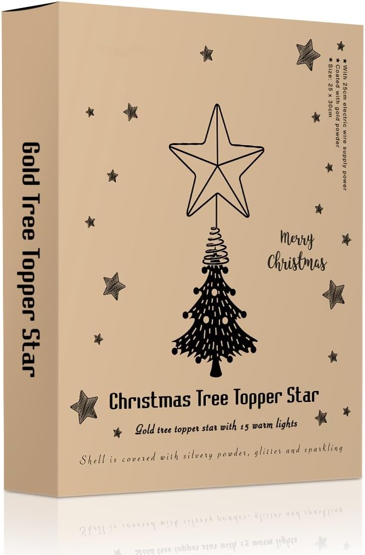 STOBOK Christmas Tree Topper,Christmas Decorations Colorful Lighted Xmas Tree Star for Christmas Tree Ornament Party Decoration(12 Inch,Golden)