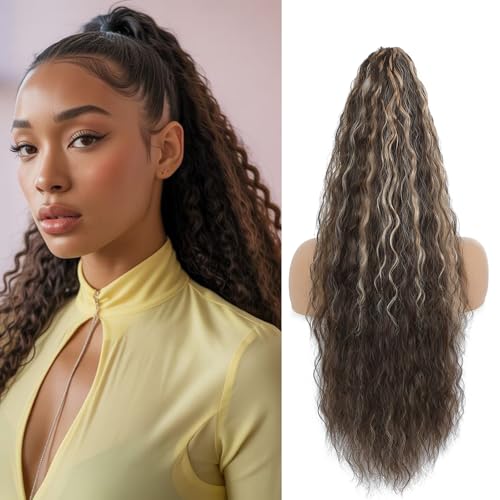 Image of Claw Clip Ponytail Extension Chocolate Brown with Caramel Blonde,26In