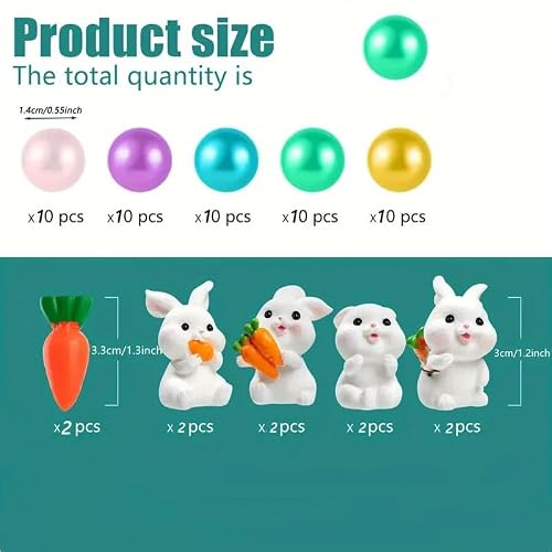 RSACCSKY 60pcs Easter Vase Filler, Multicolor Pearl Beads and Bunny,Rabbit Candy Cane Faux Pearls for Home Table Decor,Centerpieces Table Decorations,Table Scatters(Pastel) - Thumbnail 3