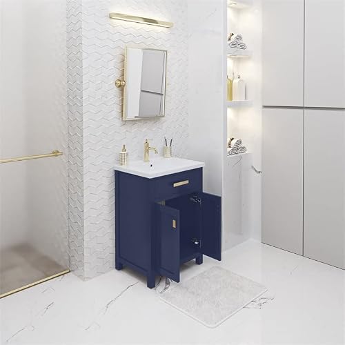 Water Creation Myra 24" Solid Hardwood Single Bathroom Vanity In Blue/Gold #TOP5