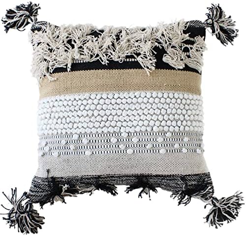 CASA BOHO Pillow Cover 20x20 Pillow Cover Boho Decor Pom Pom Pillow Boho Bedding Boho Throw Pillows for Couch Pillows Decorative Pillow Covers Decorative Pillows for Bed Throw Pillows Black White Tan