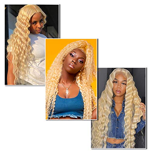 9A Water Wave Blonde Human Hair Lace Front Wigs 18Inch 13x6 Deep Part PrePlucked with Baby Hair Glueless Remy Hair Curly Wave Lace Frontal Wig Full End Lace Wigs #613 Color Human Hair Wigs for Women