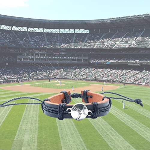 Baseball Bracelet Leather Baseball Gifts For Girls And Boys And Adult Adjustable Baseball Charms Bracelet Perfect For Baseball Gift Black Pack Of 1 #TOP5