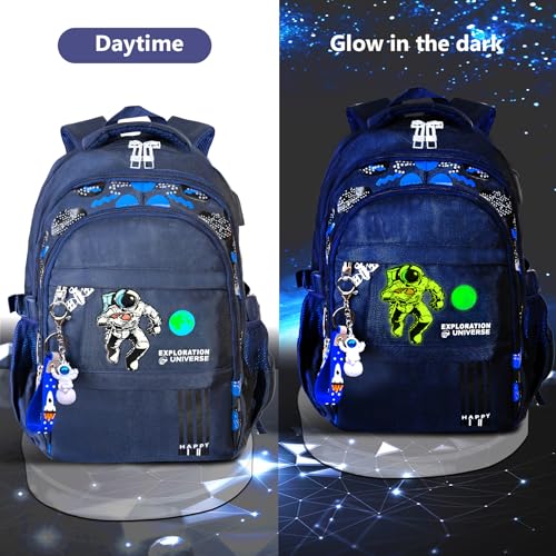 Astronauts Backpack. Luminous Anti Theft travel backpack Laptop Backpack Large Capacity Adjustable Shoulder Strap Backpack USB Anime .Headphone Port Combination Lock Blue2