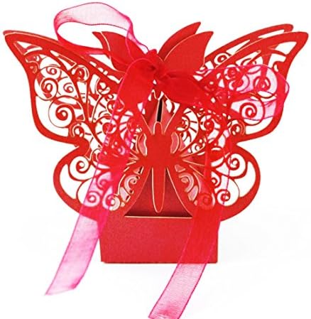 Little Snow Direct 20pcs Butterfly Luxury Boxes With Organza Ribbons Wedding Party Favour Laser Cut Sweets Cake Candy Gift Favor - Purple