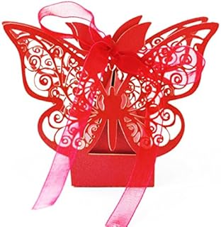 Little Snow Direct 20pcs Butterfly Luxury Boxes With Organza Ribbons Wedding Party Favour Laser Cut Sweets Cake Candy Gift Favor - Purple