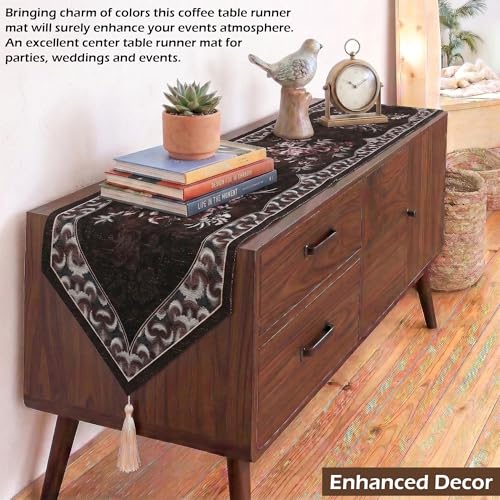 Image of Kuber Industries 72x13 Inch Large Cotton Table Runner for Party and Wedding | Centre and Dining Table Runner | Dazzle 102 Number Design - Brown