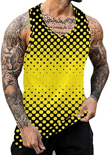 Undershirt Tank Top for Men Sleeveless Muscle T Shirts Gym Workout Stringers Summer Tank Tops T Shirt Men Performance Fit Pirate Men Blouse Square Neck Tank Top(Yellow,Medium)