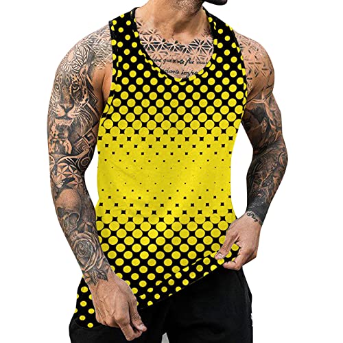 Undershirt Tank Top For Men Sleeveless Muscle T Shirts Gym Workout Stringers Summer Tank Tops T Shirt Men Performance Fit Pirate Men Blouse Square Neck Tank Top(Yellow,Medium) #TOP17