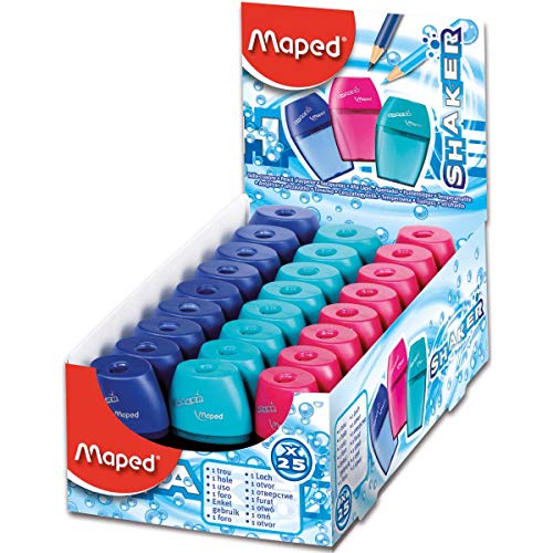 Apontador com Deposito Shaker, Plastico, 02 Furos, Caixa com 25, Maped