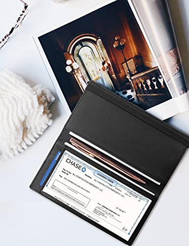 Zreal Checkbook Cover For Men & Women, Premium Vegan Leather Checkbook Holder Slim Wallets For Top & Side Tear Duplicate Checks With Rfid Blocking (Matte Black) #TOP7