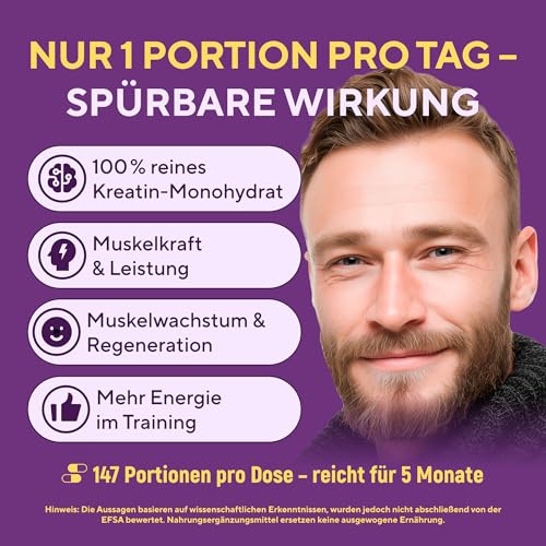 Kreatin Monohydrat Pulver 500 g – 147 Portionen – 100 % reines Creatin Monohydrat – Mikronisierte Qualität – Vegan, Ohne Gentechnik – Sportnahrung für Kraft, Muskeln & Regeneration (1 Pack)