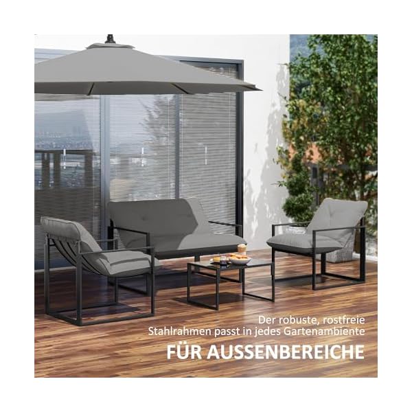 Outsunny Gartenmöbel-Set Stahl für 4 Personen Grau