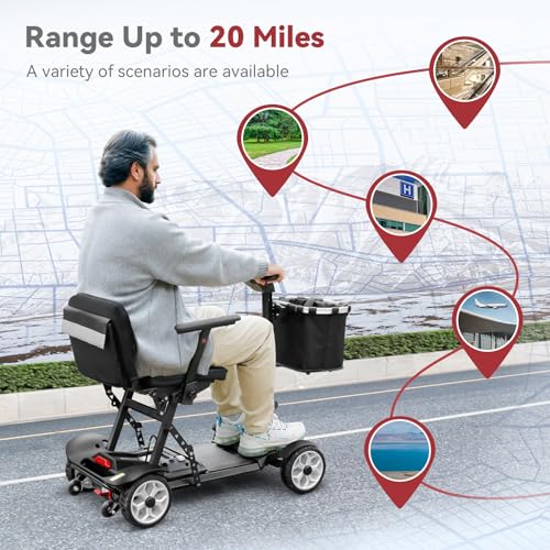 Image of (2026 Upgrade) Mobility Scooters for Seniors, Light Weight 20 Miles Trave Foldable 4 Wheeler for Adults, Removable Lithium Battery, Scooter for Adults with 330 lbs Capacity (Black)