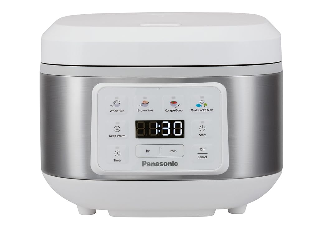 Panasonic SR-DA152WXE Automatischer Reiskocher mit Dampfgarer, 1,5 Liter (8 Tassen), Fuzzy-Logik, Wasserverhältnisanzeige, BPA-frei, Warmhalten, Startverzögerung, spülmaschinengeeignete Teile, weiß