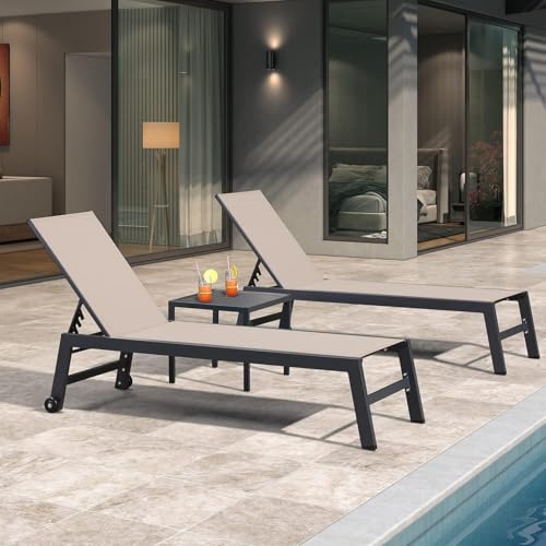 Image of PURPLE LEAF Patio Chaise Lounge Set of 4 Pieces Aluminum Outdoor Lounge Chairs with Wheels, Textilene Sunbathing Recliner for Pool, Yard, Garden, Beige