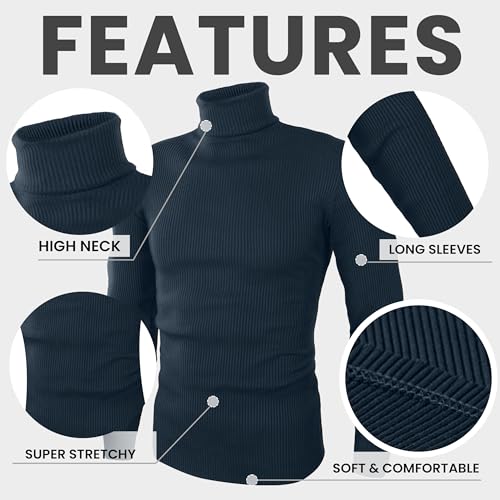 NY Threads Soft Stretch Cotton Blend Ribbed Turtleneck Men Slim Fit Pullover Sweater, XX-Large, Navy