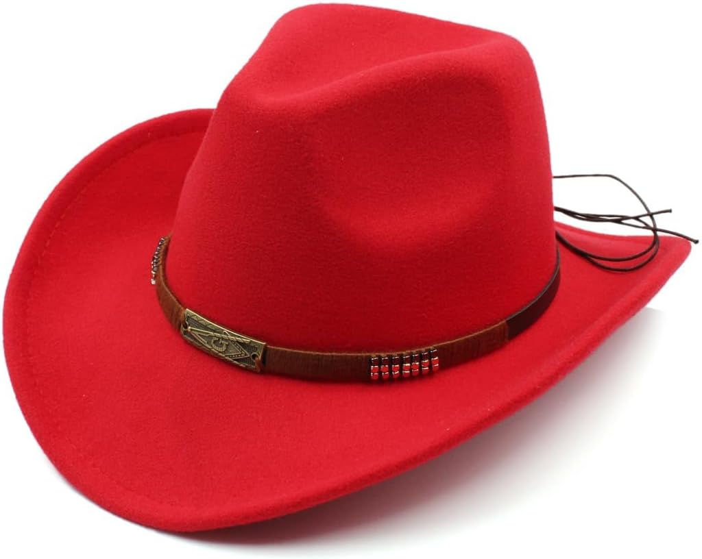 Kids Boys Girls Western Cowboy Hat Wide Brim Children Cowgirl Cap w/Handworked Band Decorations for Halloween Party