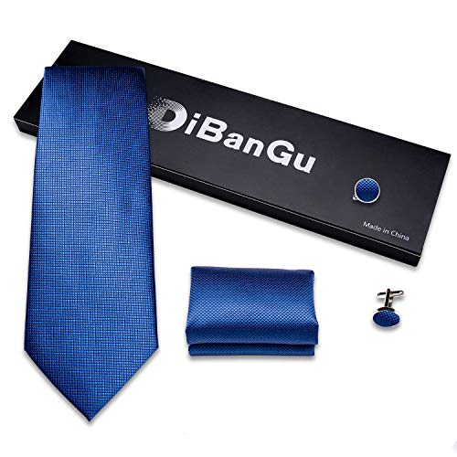 Image of DiBanGu Mens Solid Color Tie and Pocket Square Set Woven Silk Plain Necktie & Handkerchief for Men Wedding Party Formal