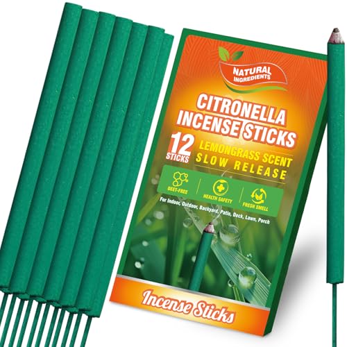 SCENTORINI Incienso de Citronela de Aceites Esenciales de Citronela y Natural para Exterior o Interior, Jardín y Camping 12 Palillos de Incienso