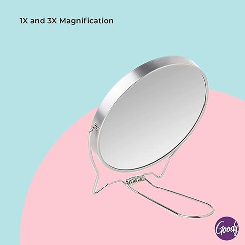 Miniatura 10 de Goody Espejo de maquillaje de dos caras con soporte aumento de doble cara 1X y 3X espejo de tocador ligero y portátil