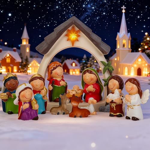 Ulable Weihnachtskrippe Set 12-teilig, Jesu Geburt mit Maria Josef...