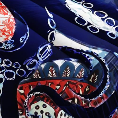 Image of AILONEN Bohemian Octopus Queen Comforter Set, Navy Mandala Artwork Home Ensemble, 3 Piece Microfiber Down Alternative Fill for Couples Family Guests