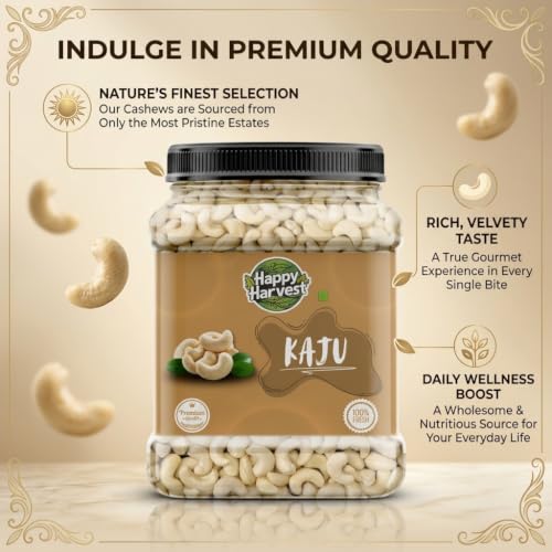 Image of Happy Harvest 100% Natural&Crunchy Premium Whole Cashews Nutritious&Delicious Nuts, Premium Kaju Nuts|Gluten Free|Source Of Minerals&Vitamins|Dry Fruits (Jar Pack) (1000gm)